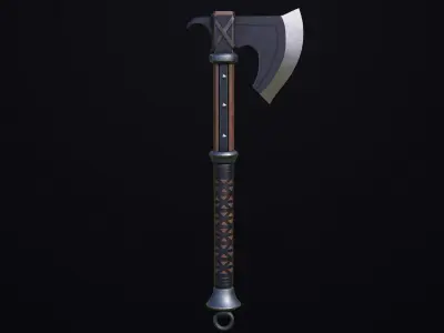 Battle Axe 14 Blue Handle All PBR Unity UE Textures Included Low-poly 3D model