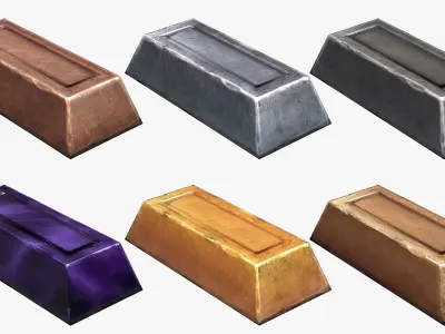 Stylized Ingots Pack Low-poly 3D model