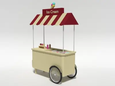 Low Poly Cartoon Ice Cream Cart Low-poly 3D model