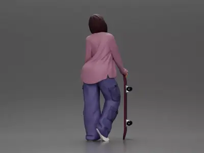 Skater girl wearing crop top cargo pants relaxed pose 3D print model