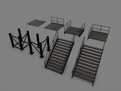 Lowpoly Modular Industrial Stairs Low-poly 3D model