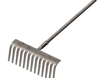 Rusty Gardening Rake Tool 3D model