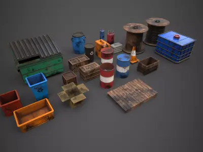 Industrial Props Collection Low-poly 3D model purchase