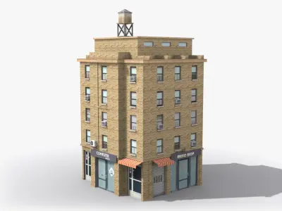 Apartment Building x4 Low-poly 3D model