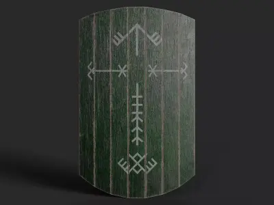 Slavic square wooden shield-painted green with pagan symbol Low-poly 3D model