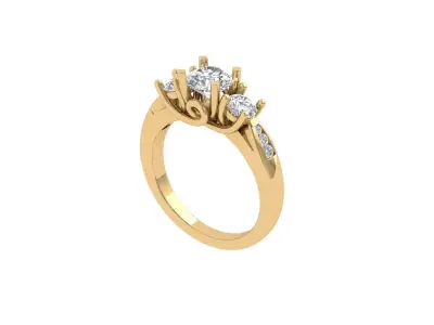 3 Stone Art Deco Ring 3D print model get