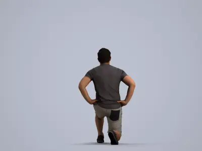 00386Mansur011 - Adult Asian man crouching during exercise in 3D model