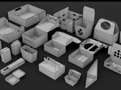 Package Box Collection Low-poly 3D model