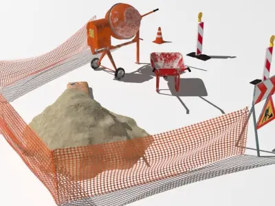 roadwork set of tents and equipment 3D model