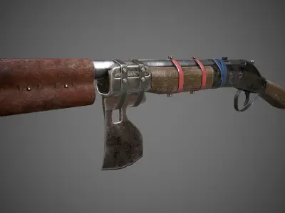 Shotgun axe  Game asset low poly with  Texture