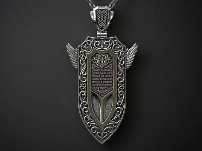 A PENDANT FEATURING AN ARCHANGEL STRIKING A DRAGON 3D print model purchase