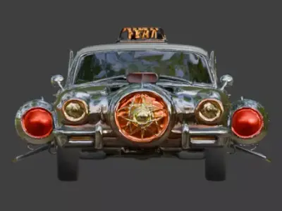 Vintage Atompunk Nuclear Rocket Taxi 3D Model Low-poly 3D model