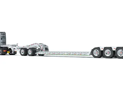 Heavy Truck with Lowboy Trailer 3D model