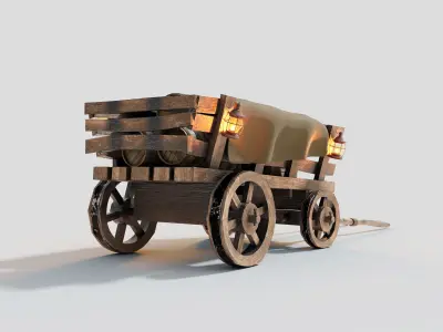 Medieval Wooden Wagon Low-poly 3D model