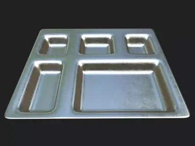 Industrial Metal Food Tray 3D Model with 5 Compartments 3D model