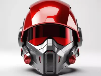 Metallic SciFi Helmet with Red Visor 3D model