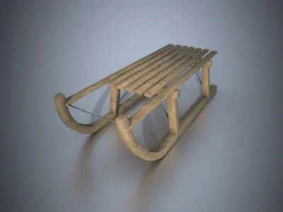 Wooden Sledge Winter VR AR Toy Low Poly PBR Game Ready Low-poly 3D model