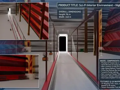 Sci-Fi Interior Environment - High-Speed Rail Low-poly 3D model