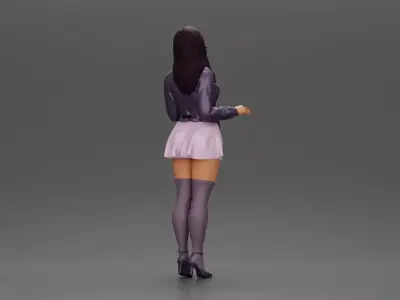 Beautiful girl standing in jacket and dress waiting for someone 3D print model