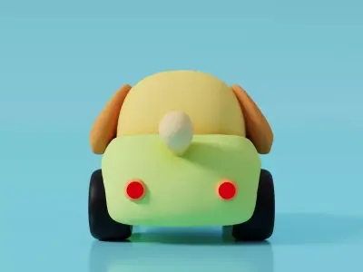 Cute 3D Dog Car Cartoon Model  Stylized Puppy Toy Vehicle 3D model