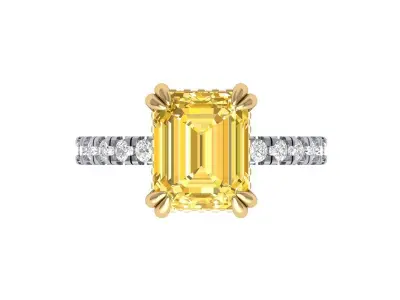 Yellow Emerald Solitaire Ring With Side Stone 3D print model