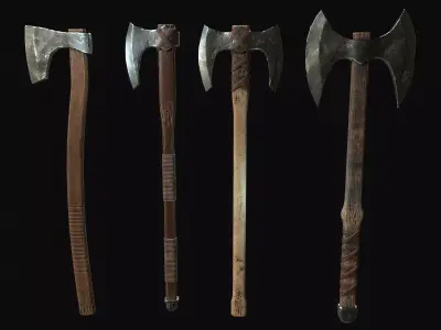 2 handed nordic style battle axes Low-poly 3D model