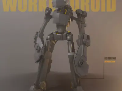 Rigged worker droid robot 3D model
