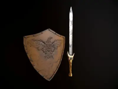 Sword n Shield Low-poly 3D model