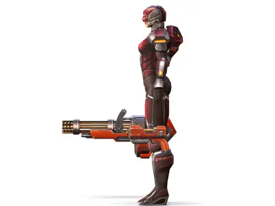 Cartoon Sci-Fi Cyborg Drone Heavy Machine Gunner Low-poly 3D model 2