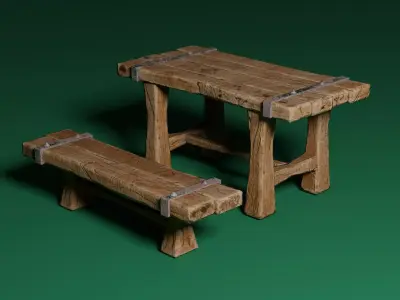 Medieval table 1 Low-poly 3D model