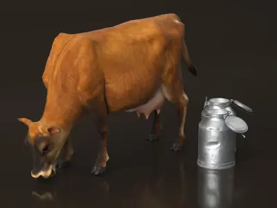 Mini Cow and Milk Bucket 3D model