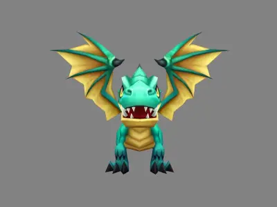 Cartoon Green Dragon - Baby Wyvern Low-poly 3D model