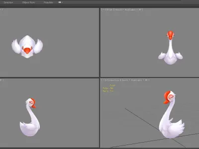 Cartoon white goose - proud white swan Low-poly 3D model