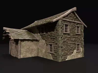 Realistic Medieval House Low-poly 3D model get