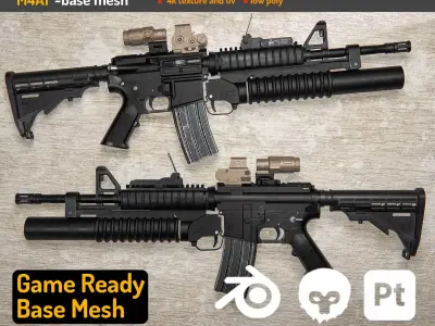 M4 carbine Low-poly 3D model