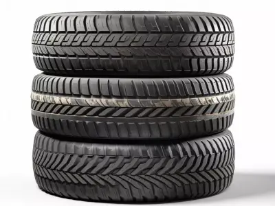 Realistic Stacked Car Tires Set 3D model