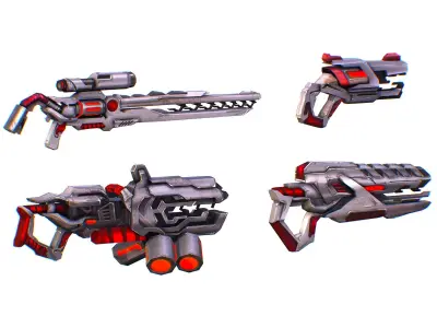 Weapons Set 4 Gun Pistol Assault rifle Sniper rifle machine gun 3D Model Pack 2