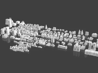 City Buildings-Turrets-Study Desk-Billboards Pack-450 Assets Low-poly 3D model