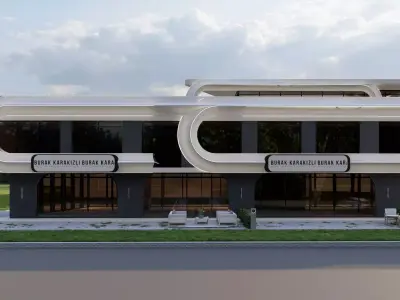 Modern Curved Facade Commercial Building 3D Model 3D model
