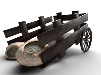 Wooden Trailer Low Poly and Game Ready Low-poly 3D model