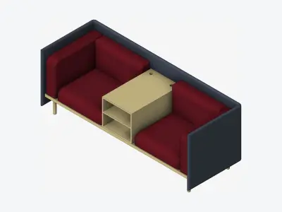 Furniture - Sofa - Contemporary - Flame - Medium - Central Shelf Low-poly 3D model