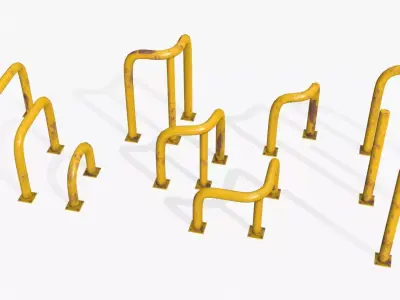 Yellow Fence Prtector Pack Low-poly 3D model