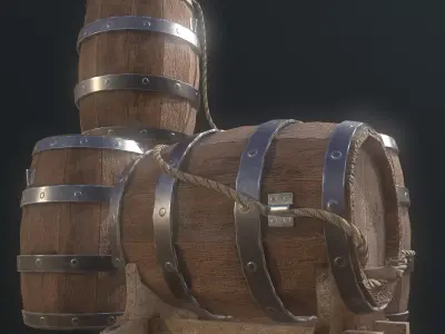 Pirate Barrel 3D Model Set Game Ready Low-poly 3D model
