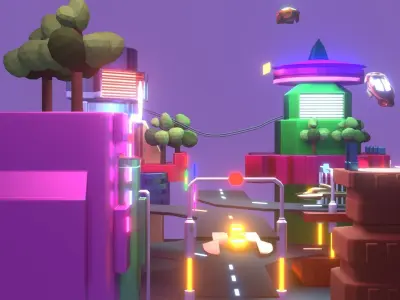 Ski-fi city low poly Low-poly 3D model