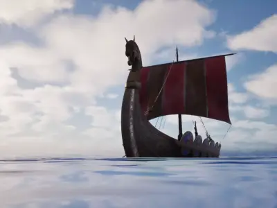 Game-Ready Viking Longship Historic Wooden Drakkar Ship Low-poly 3D model