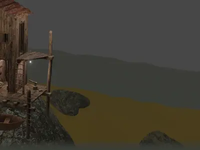 Old water cottage  obj blend gltf 3D model