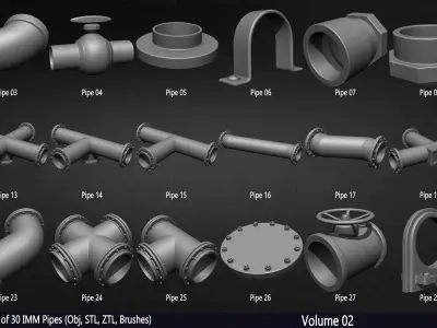 Pack of 30 IMM Pipes Volume 02 Low-poly 3D model