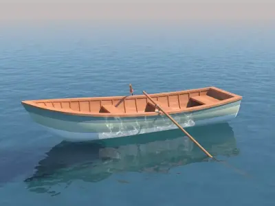 Wooden Rowboat For Fishing And Trip Low-poly 3D model