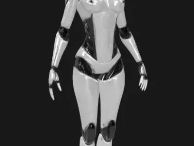 humanoid female robot white color sleek plastic cat like face Low-poly 3D model