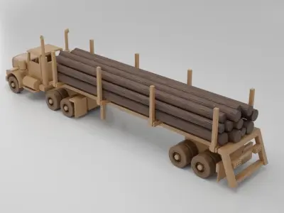 Wooden Toy Logging Truck Semi Trailer 3D model